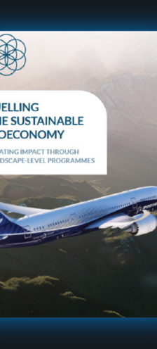 Three cover pages for industry reports on sustainable aviation fuel. From left to right, they feature photography of an airplane, solar panels, and a fuelling truck.