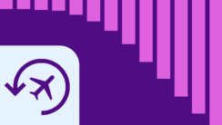The airplane symbol representing aircraft strategy in Cascade, sat in front of descending bars representing Cascade’s bar charts.